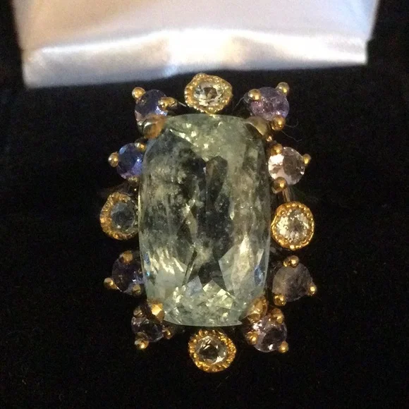 Rare Genuine 16mm by 10mm Aquamarine, Tanzanite & Topaz Ring - Picture 6 of 14